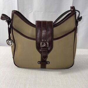 Etienne Aigner Y2K Shoulder Bag Neutral Tan  Canvas Faux Leather Trim